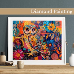 Colorful Owl Diamond Painting Kit,Gem Art Kits For Adults And Kids, Diy Rhinestones Art Diamond Painting Art, Home Wall Decor
