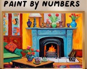 Matisse Style Living Room Paint by Numbers Kit, Colorful Interior DIY Art, Fire and Flowers Painting, Bold Artistic Painting Kit