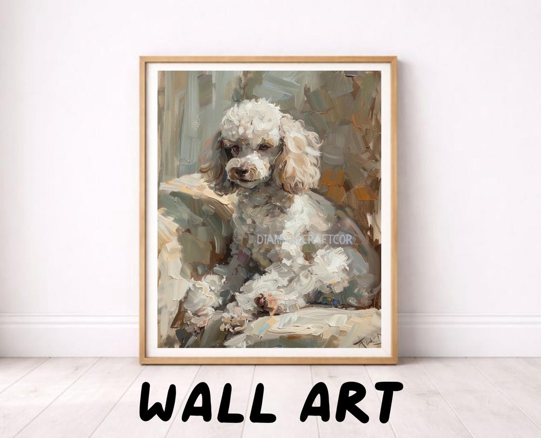 White Poodle Dog Wall Art Print, Elegant Poodle Portrait Poster, Cute ...