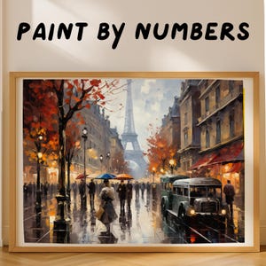 Paint by Numbers Kit for Adults, A bustling Paris street in the rain, Acrylic Art Kit, DIY Painting, Handmade Home Wall Art Decor,Gift Ideas