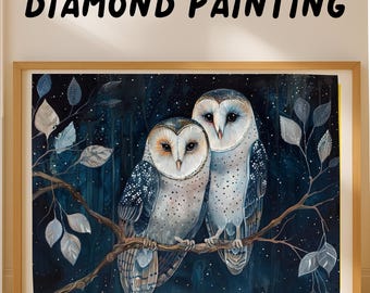 Owl Couple Diamond Painting Kit Night Forest Full Drill Mosaic Art for Adults