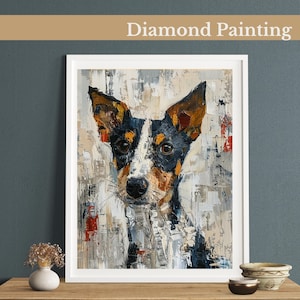 Kit de pintura de diamante expressivo Terrier, kits de arte de pedras preciosas para adultos e crianças, arte de pintura de diamante com strass faça você mesmo, decoração de parede para casa