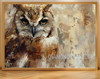Abstract Owl Wall Art Print, Woodland Owl Poster Canvas, Neutral Wildlife Painting Modern Rustic Decor