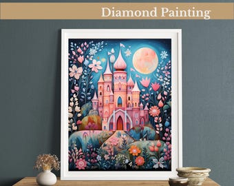Fairy Tale Castle Diamond Painting Kit, Frida Kahlo-Inspired, DIY Rhinestone Art for Home Decor, Gem Art For Adults & Kids, Folk Art