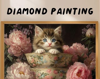 Kitten in Peonies Diamond Painting Kit: DIY Gem Art