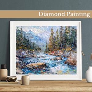 Mountain Stream Diamond Painting Kit, Gem Art Kits For Adults And Kids, Diy Rhinestones Art Diamond Painting Art, Home Wall Decor