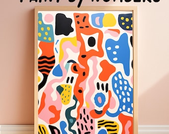Kit di pittura astratta moderna con i numeri, forme contemporanee colorate, pittura su tela fai da te per adulti, decorazione murale geometrica