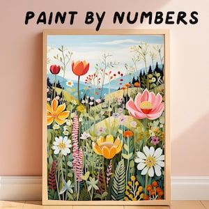 Wildflower Field Paint by Numbers Kit, Landscape Floral DIY Painting for Adults, Modern Nature Art, Handmade Wall Decor, Gift Ideas