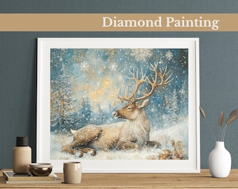 Winter's Tranquil Reindeer Diamond Painting Kit, DIY Rhinestone, Christmas DIY Home Decor. Gem Art For Adults & Kids, Christmas Gift