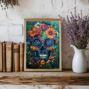 Floral Sugar Skull Paint by Numbers Kit, Day of the Dead DIY Art image 4