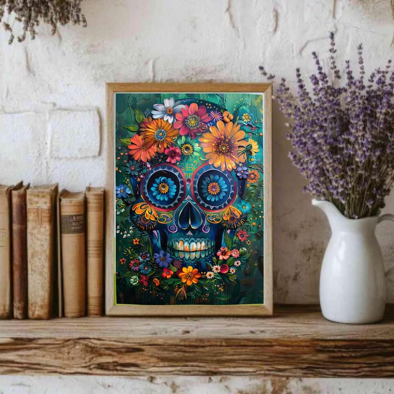 Floral Sugar Skull Paint by Numbers Kit, Day of the Dead DIY Art image 4