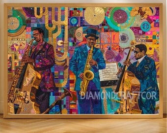 Jazz Musician Wall Art Print, Colorful Saxophone Band Poster Canvas, Abstract Jazz Club Painting Decor