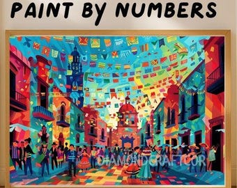 Mexican Fiesta Paint by Numbers Kit Colorful Street Festival Acrylic DIY Canvas Art