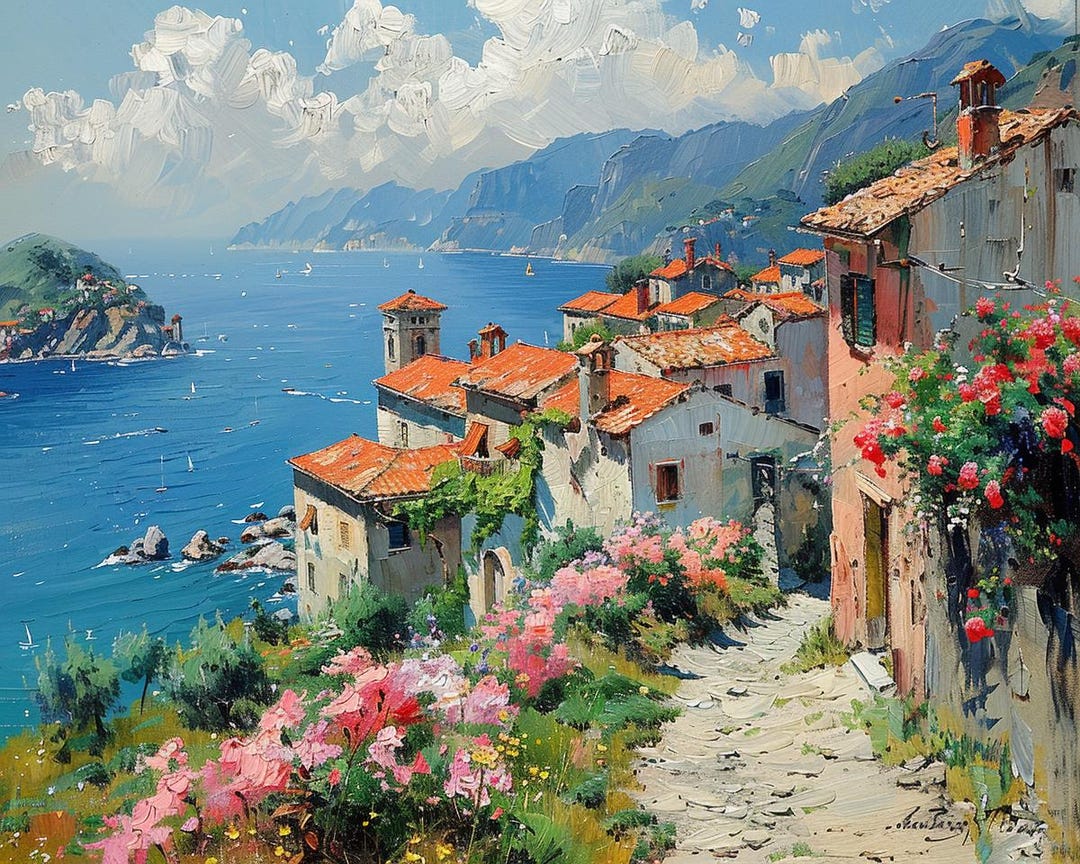 Italian Village Diamond Painting Kit, Mediterranean Summer Street