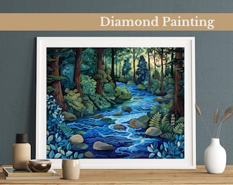 Serene River Diamond Painting Kit: DIY Forest Landscape Art