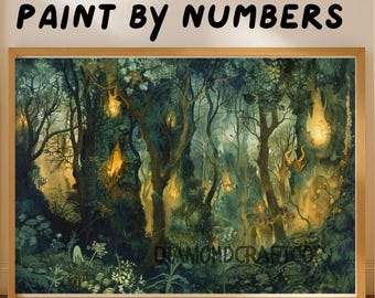 Enchanted Forest Paint by Numbers Kit, Fantasy Woodland Painting, Magical Fairy Forest DIY Canvas, Mystical Nature Artwork