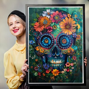 Floral Sugar Skull Paint by Numbers Kit, Day of the Dead DIY Art image 7