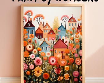 Colorful Cottage Paint by Numbers Kit: Spring Village DIY Art