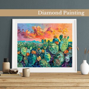 Desert Dawn Cactus Diamond Painting Kit, Gem Art For Adults & Kids, DIY Rhinestone Diamond Painting Art, Handmade Wall Art Décor, Gift Ideas