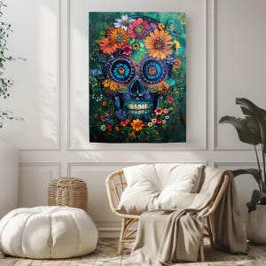 Floral Sugar Skull Paint by Numbers Kit, Day of the Dead DIY Art image 5