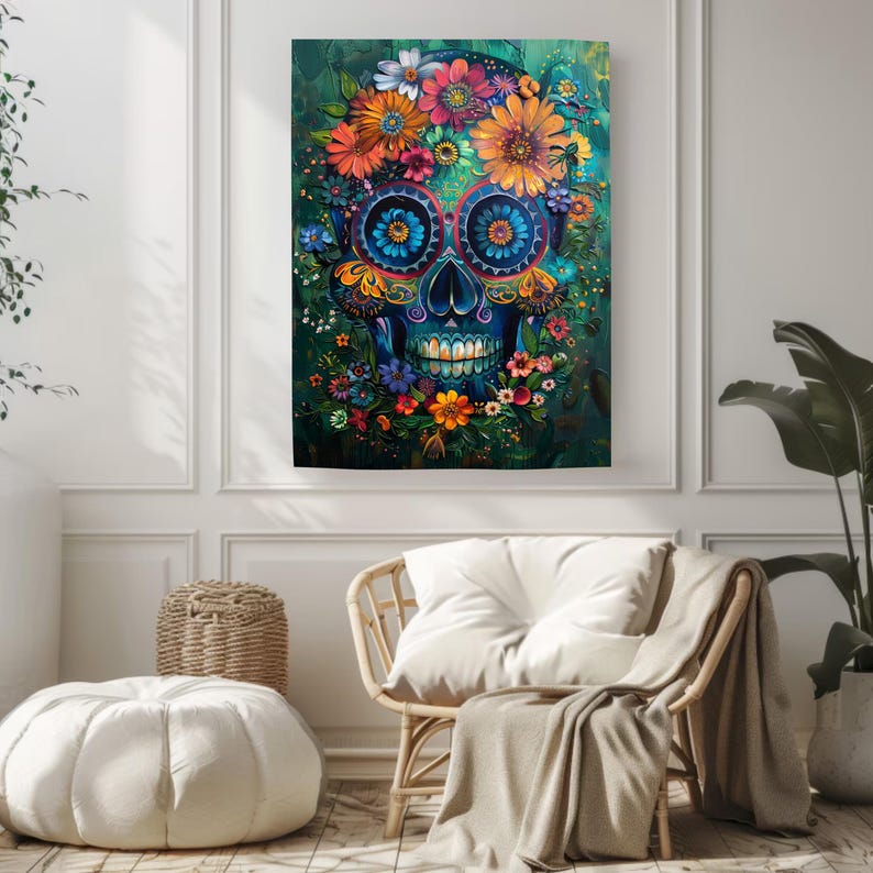 Floral Sugar Skull Paint by Numbers Kit, Day of the Dead DIY Art image 5