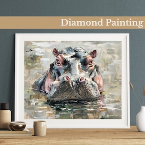 Hippopotamus Serenity Diamond Painting Kit, Gem Art Kits For Adults And Kids, Diy Rhinestones Art Diamond Painting Art, Home Wall Decor