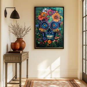 Floral Sugar Skull Paint by Numbers Kit, Day of the Dead DIY Art image 3