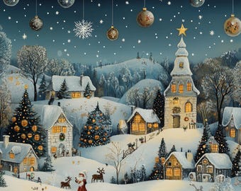 Christmas Village Diamond Painting Kit, Magical Winter Town Diamond Art, Snowy Holiday DIY Craft, Christmas Decor Gift for Adults