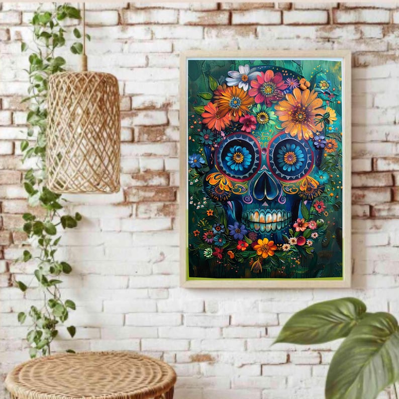 Floral Sugar Skull Paint by Numbers Kit, Day of the Dead DIY Art image 2