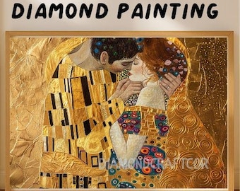 Klimts Der Kuss Diamond Painting Kit, Goldenes Paar Mosaik