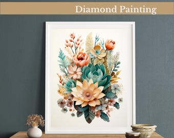 Zestaw do malowania diamentami Boho Blossom Harmony, zestawy do malowania klejnotami dla dorosłych i dzieci, malowanie diamentami DIY ze strasów, dekoracja ścienna domu