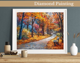 Autumn Park Vista Diamond Painting Kit, Van Gogh Style, DIY Rhinestone Art for Cozy Home Decor, Gem Art For Adults And Kids, Home Wall Decor