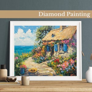 Kit de pintura diamante Seaside Cottage Blooms: arte com strass faça você mesmo