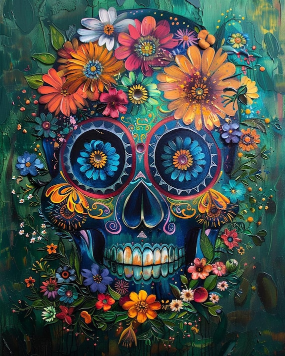 drdfrnt art skul art 部屋に　インテリア　カルフォルニア Sugar Skull Diamond Painting Kit for Adults, Floral Skull Diamond