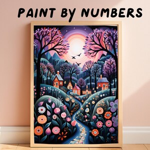 Night Village Paint by Numbers Kit: Floral Hills Landscape DIY Acrylic Painting