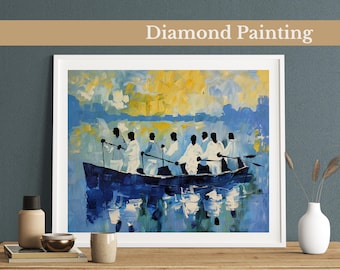 Boat Race Diamond Painting Kit: Folk Art Rowers, DIY Rhinestone Art