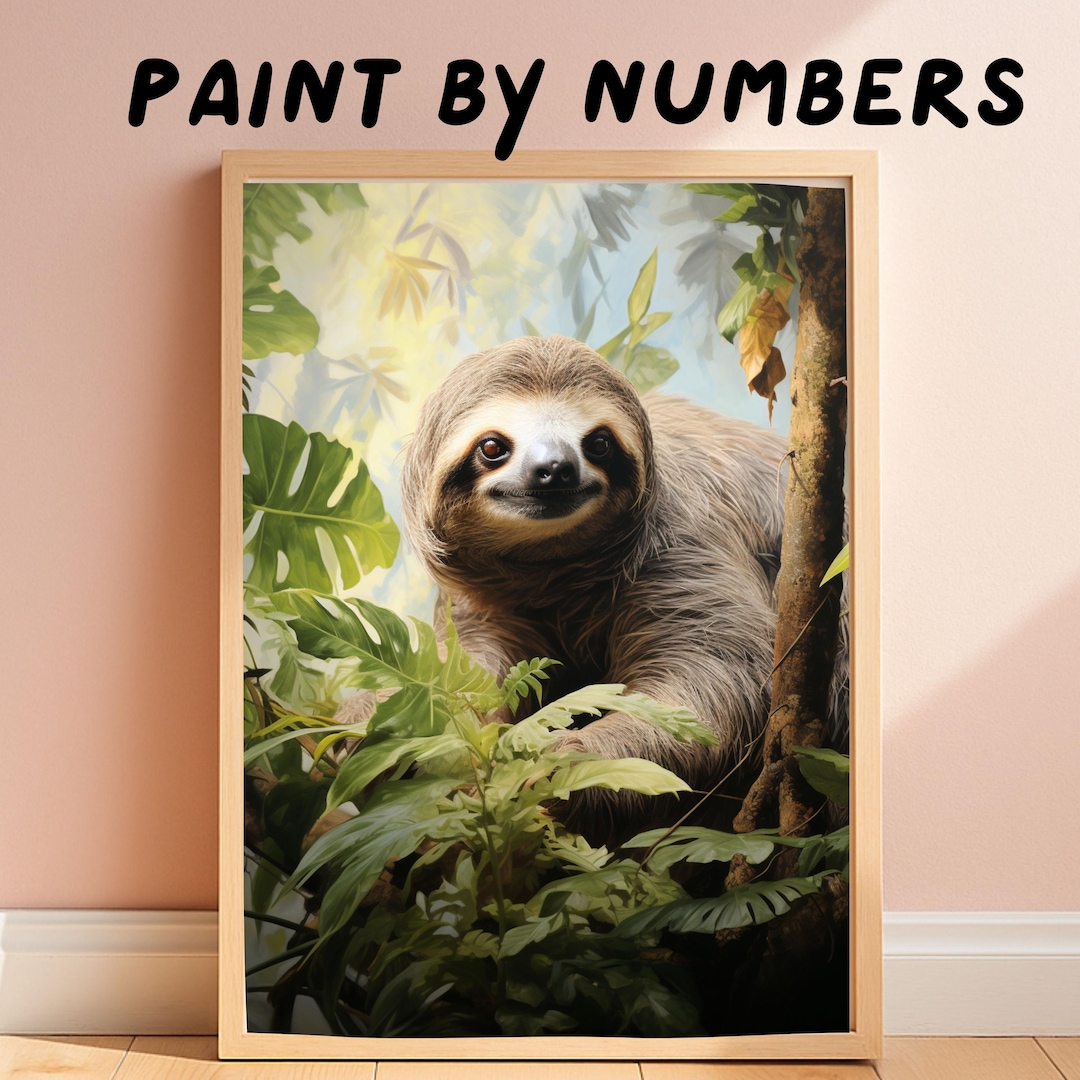 Soloth Kit Number Cute Sloth Jungle Paint by Numbers Kit Tropical Rainforest Animal ...