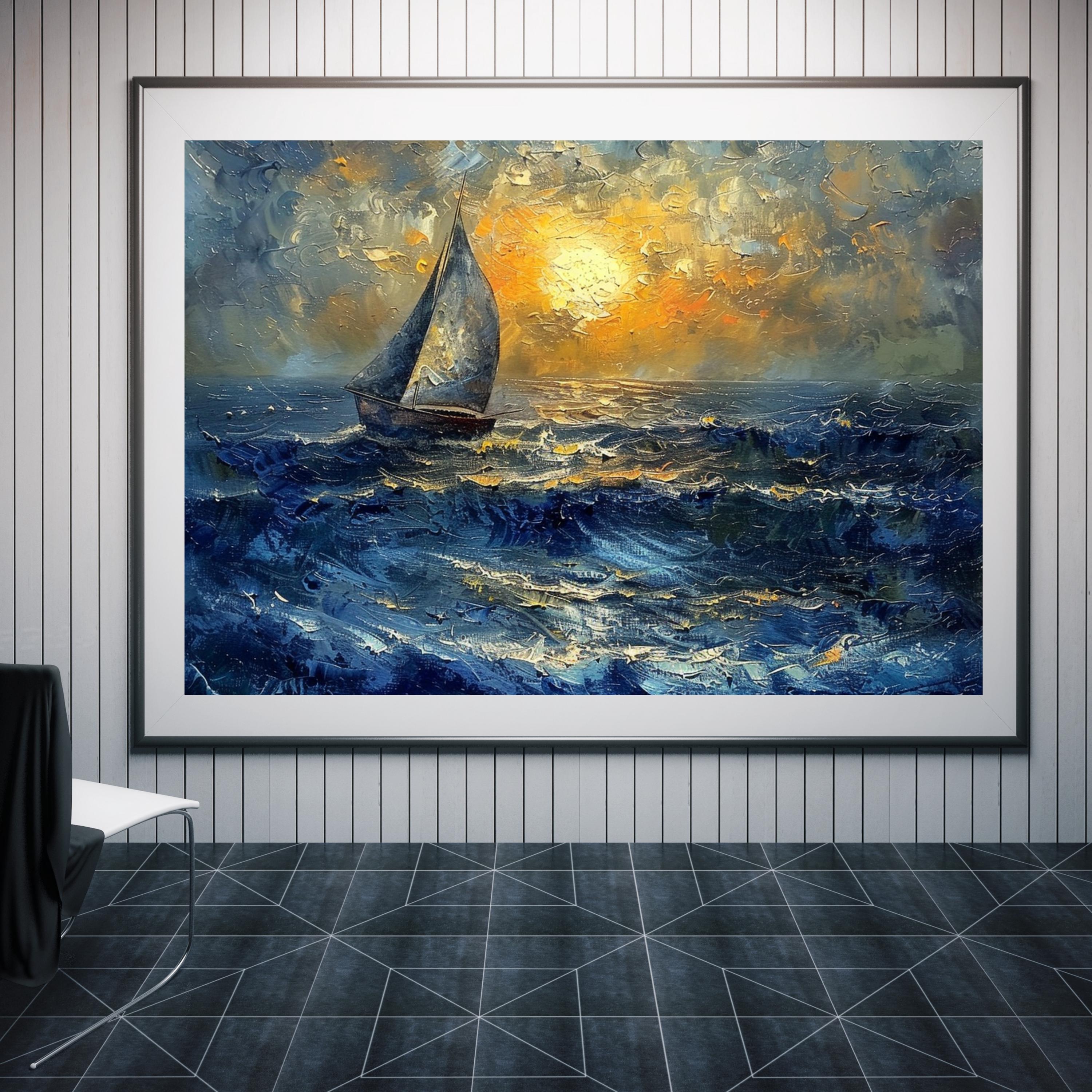 帆船の夕日の数字塗り絵キット：海の嵐のDIY絵画 - Etsy 日本