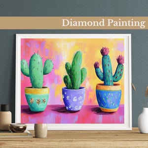 Diamond Painting: Colorful Cactus Trio Diamond Painting Kit, Vibrant Desert Art, Boho Cactus Art, Bright Home Decor, DIY Full Drill Mosaic