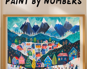 クリスマスビレッジの数字塗り絵キット：お祭り気分満点の冬のDIY絵画