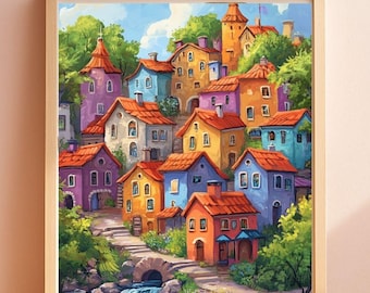 Diamond Painting: Whimsical Village Delight, DIY Rhinestone Art, Easy DIY Art, Gem Art For Adults, Wall Decor, Perfect Gift