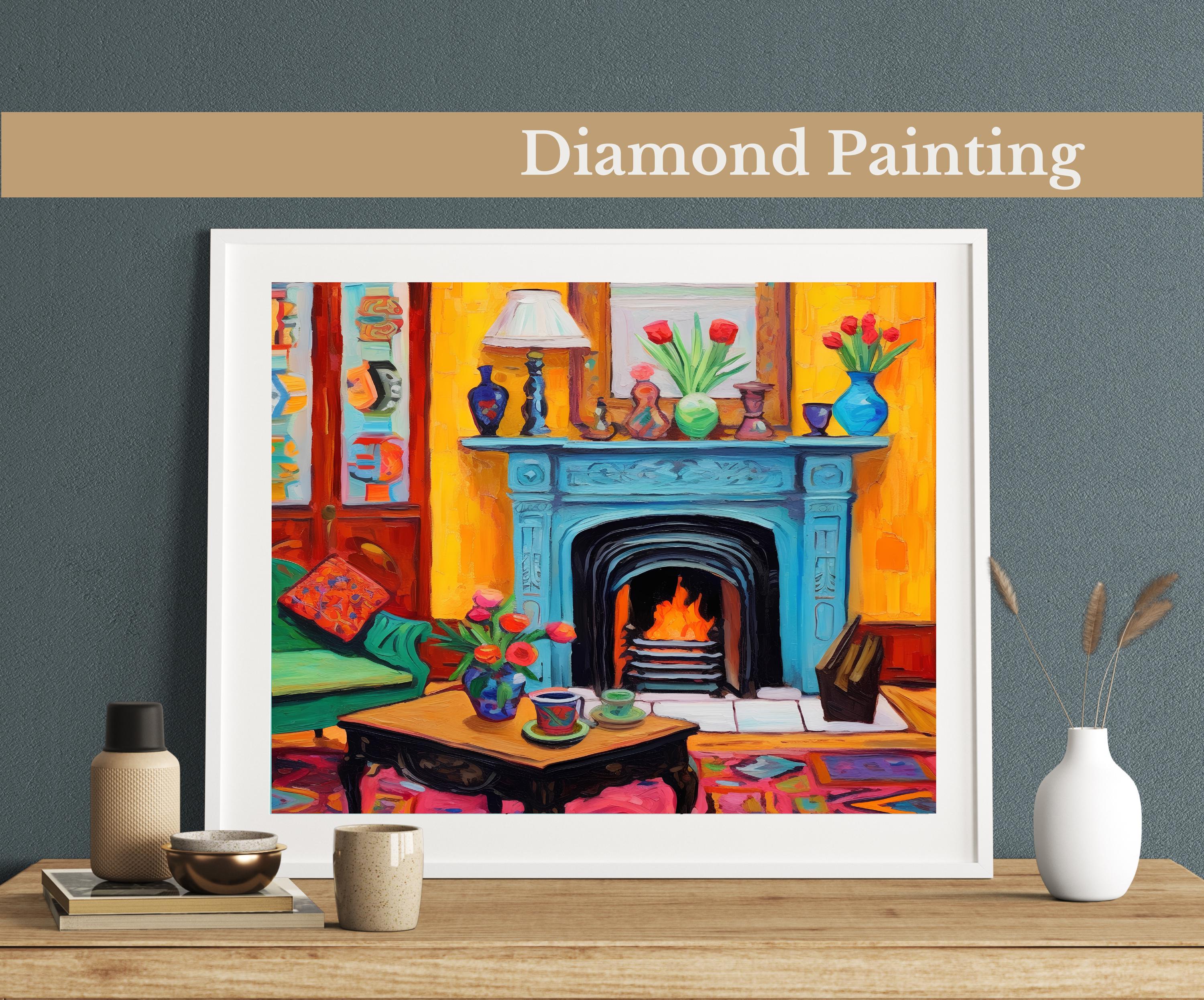 Cozy Fireplace Diamond Painting Kit: Vibrant Living Room Scene - Etsy
