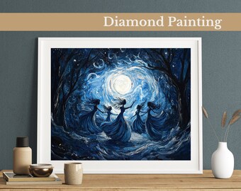 Moonlit Maidens Diamond Painting Kit: Ethereal Night Scene Gem Art