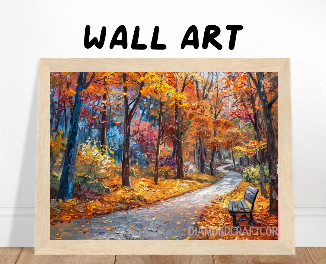 Autumn Forest Path Wall Art Print, Colorful Fall Landscape Painting ...