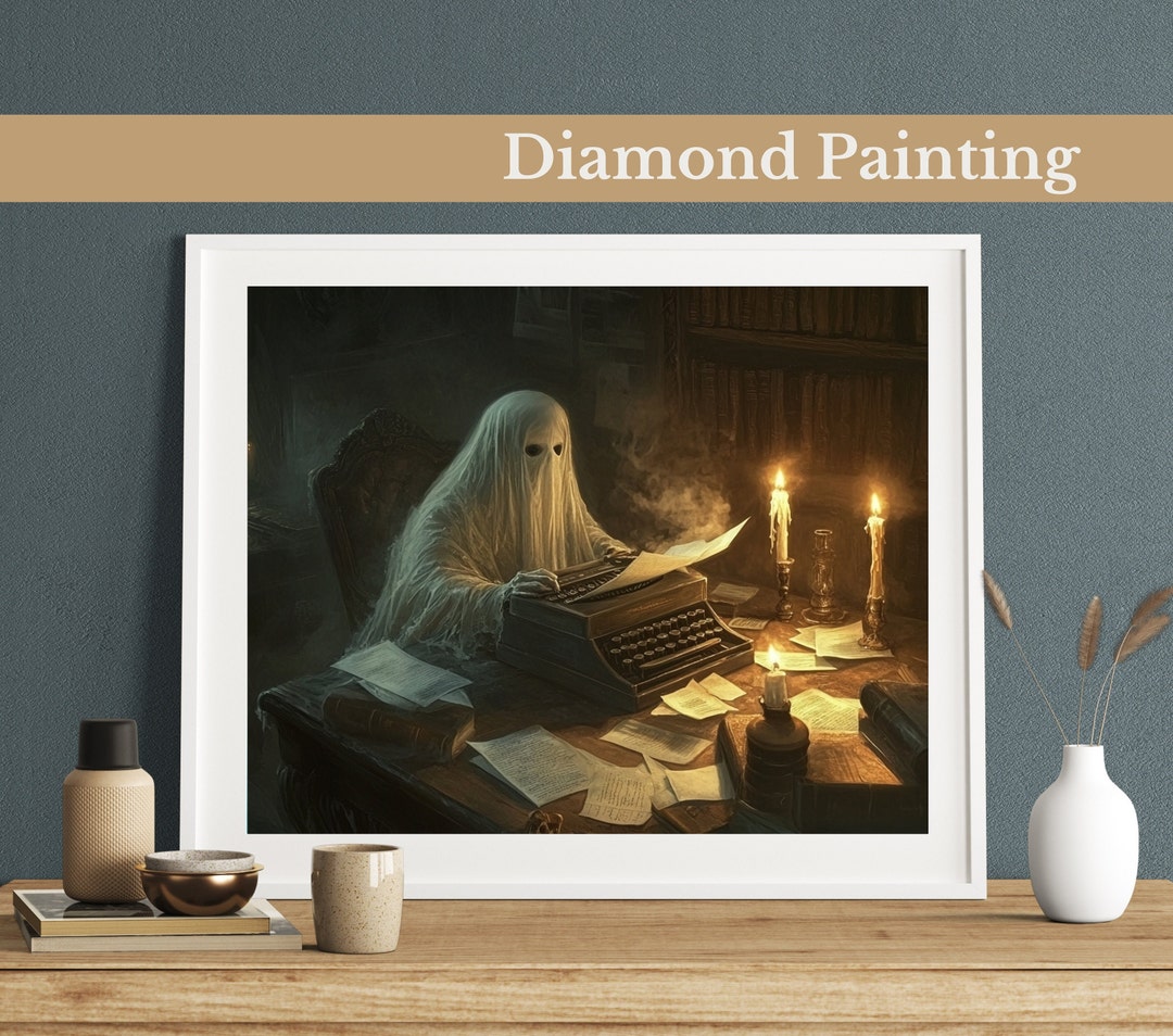 Ghostly Writer at Work Diamond Painting Kit, Eerie Literary Scene, Gem ...