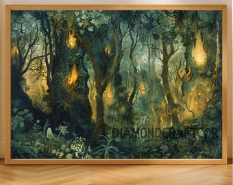 Enchanted Forest Wall Art Print, Fantasy Woodland Poster, Magical Fairy Forest Decor, Mystical Nature Landscape Artwork