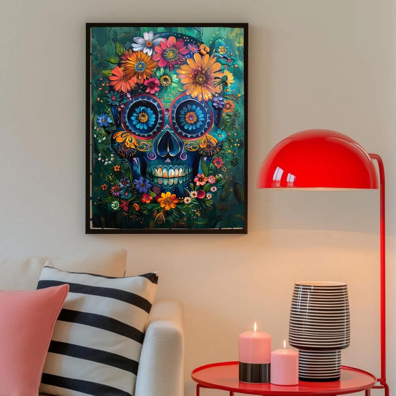Floral Sugar Skull Paint by Numbers Kit, Day of the Dead DIY Art image 6