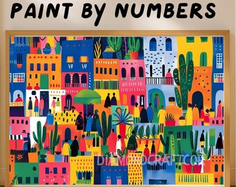 Paint by Numbers Kit for Adults, Vibrant Village Life Paint, Colorful Urban Scene, Acrylic Art Kit, DIY Painting, Wall Decor, Gift Ideas
