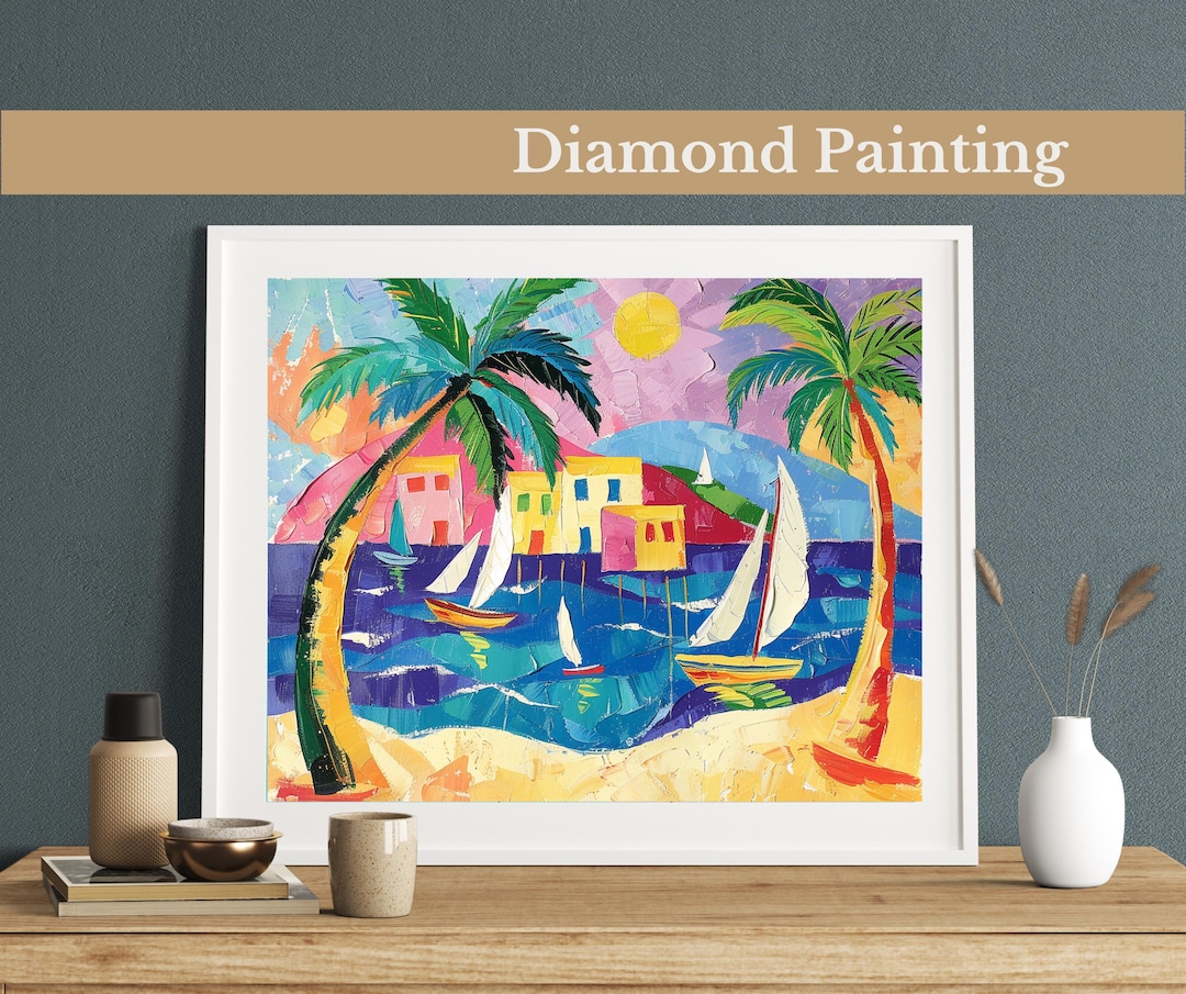 Tropical Harbor at Sunset Diamond Painting Kit, Matisse Style, DIY ...