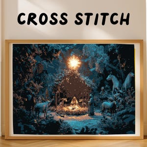 Christmas Nativity Scene Cross Stitch Kit DIY Religious Embroidery Holy Family Stable Animals Star Bethlehem Xmas Needlework